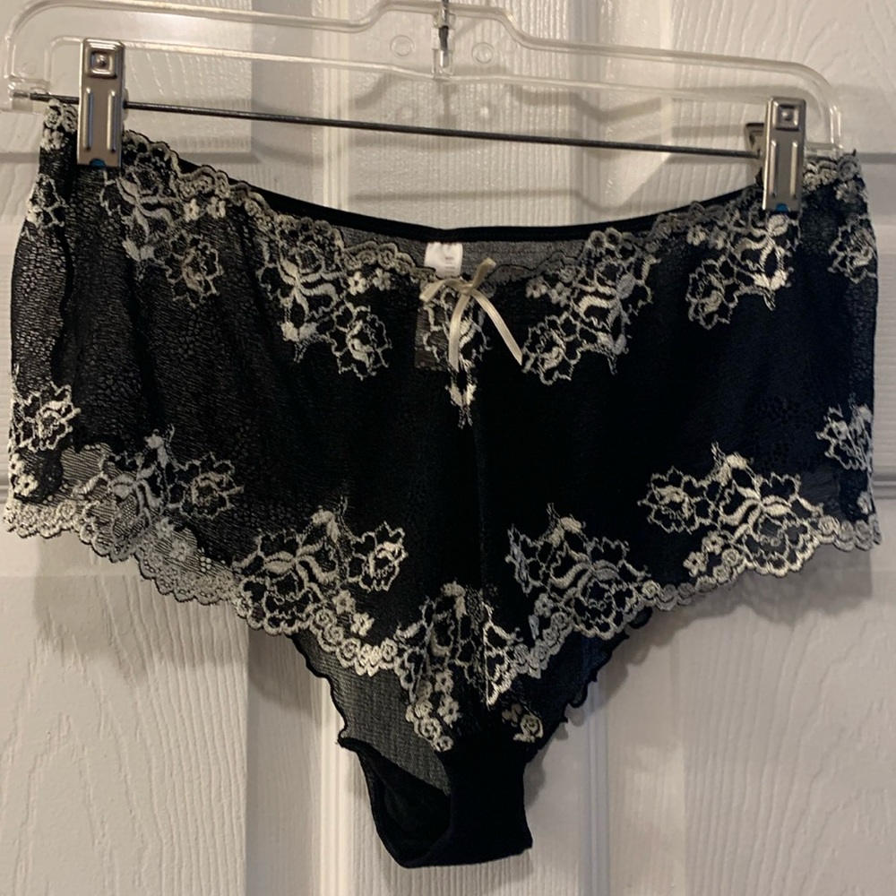 VINTAGE PANTY GILLIGAN O’MALLEY BLACK/CREAM LACE SHEER SZ 8 XL NWOT (NEVER WORN